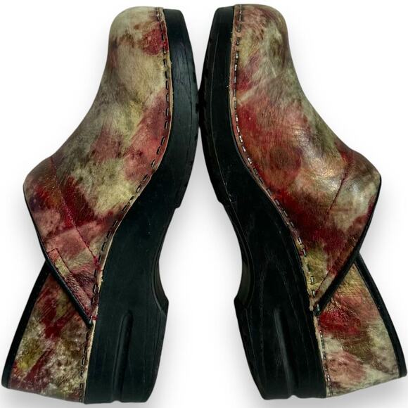 Sanita The Original Danish Leather Clog Shoes Red Watercolor Womens 38 / US 7.5 - Picture 8 of 14